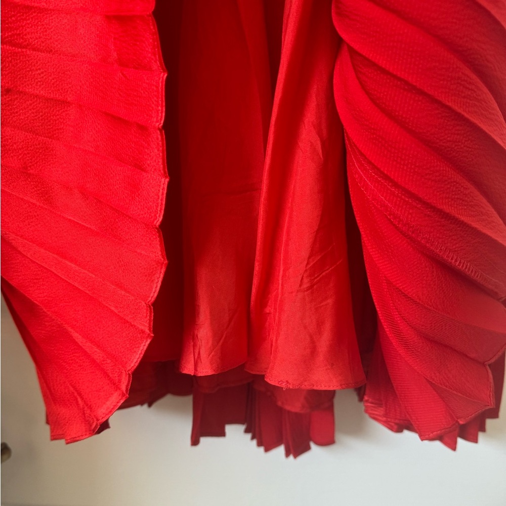 Halston Heritage Pleated Silk Red Swing Dress - Picture 5 of 9